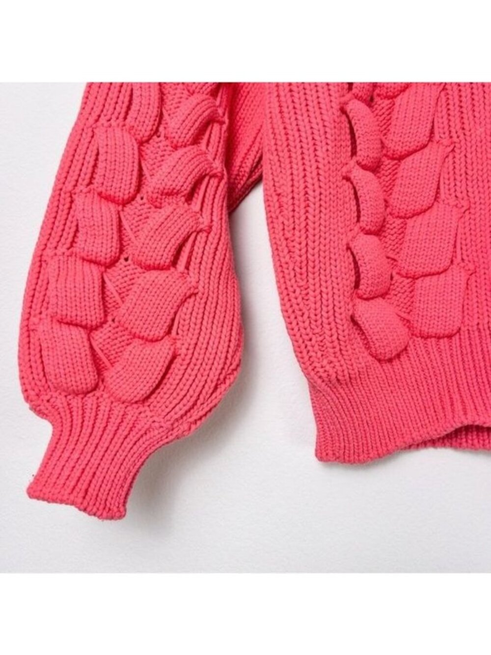 NEW IRO Arwy Chunky Cable Oversized V-Neck Sweater S 3D Knit Bubblegum Pink - Picture 8 of 13
